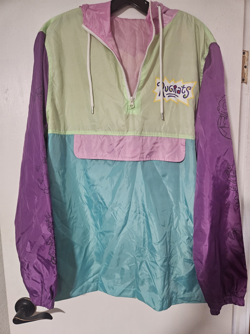 Nickelodeon Colorblock Raincoat with Purple Cartoon Sleeve - Teal/Pink/Green